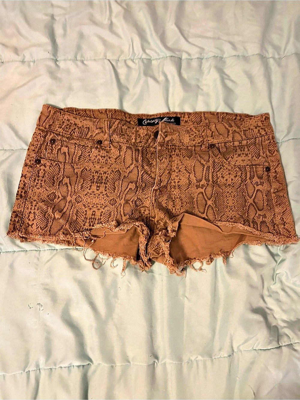 Animal Print Frayed Jean Shorts in Brown
